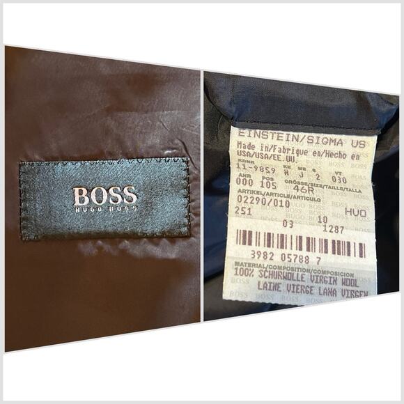New Hugo Boss 46L 38x37 Dark Charcoal Gray Nailhead Designer Suit Virgin Wool - Picture 16 of 16
